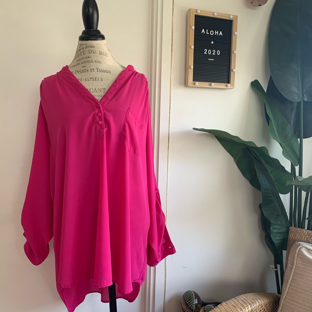 Torrid Pink Long Sleeve Button Up Blouse Plus Size